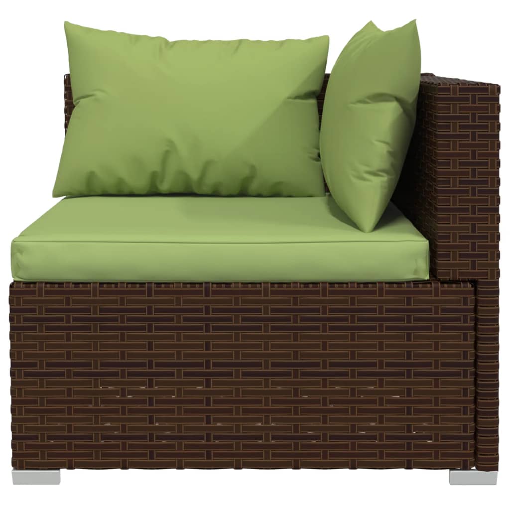 10 Pcs conjunto lounge de jardim c/ almofadões vime PE castanho