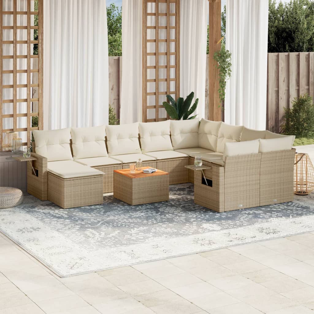 11 Pcs conjunto sofás de jardim c/ almofadões vime PE bege
