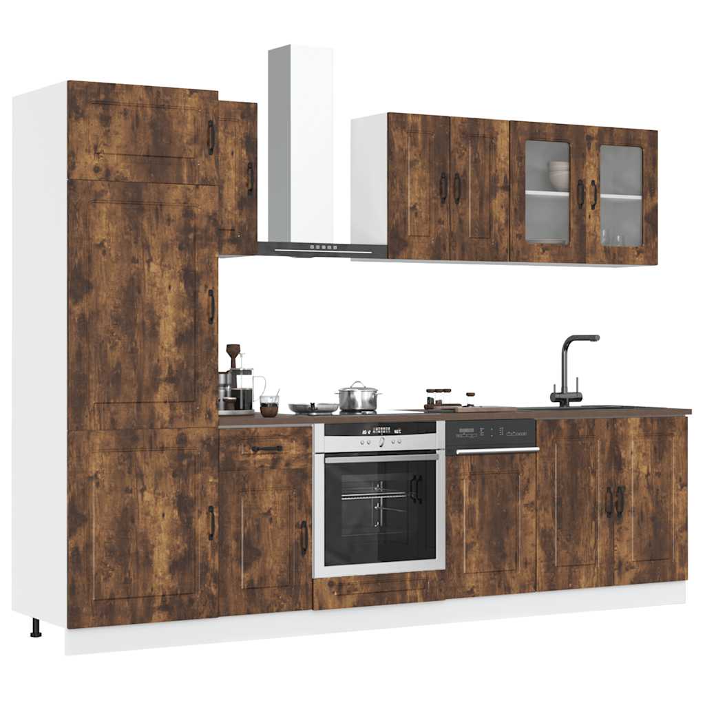 8 Peças armário de cozinha conjunto kalmar carvalho fumado