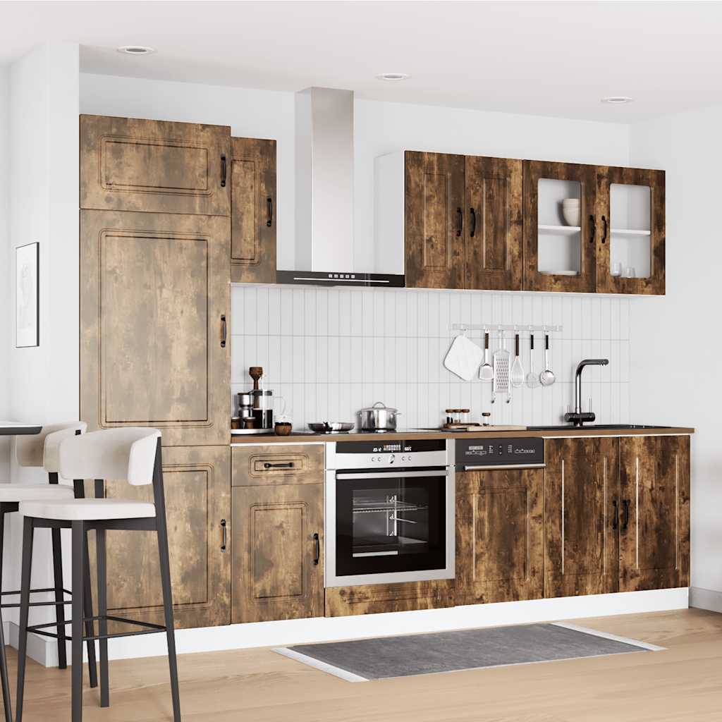 8 Peças armário de cozinha conjunto kalmar carvalho fumado