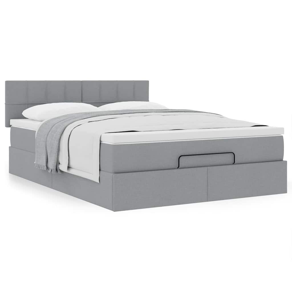 Cama otomana com colchão 140x190 cm tecido cinzento claro