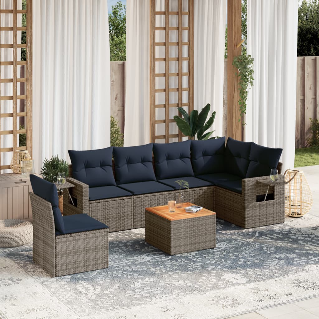 Conjunto de sofá de jardim com 7 peças e almofadas em rattan sintético cinza