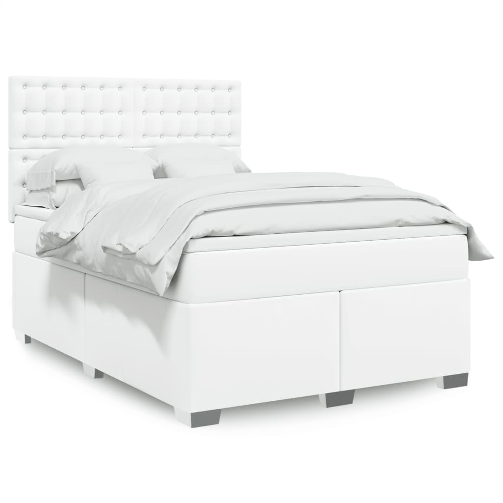 Cama com molas/colchão 140x190 cm couro artificial branco