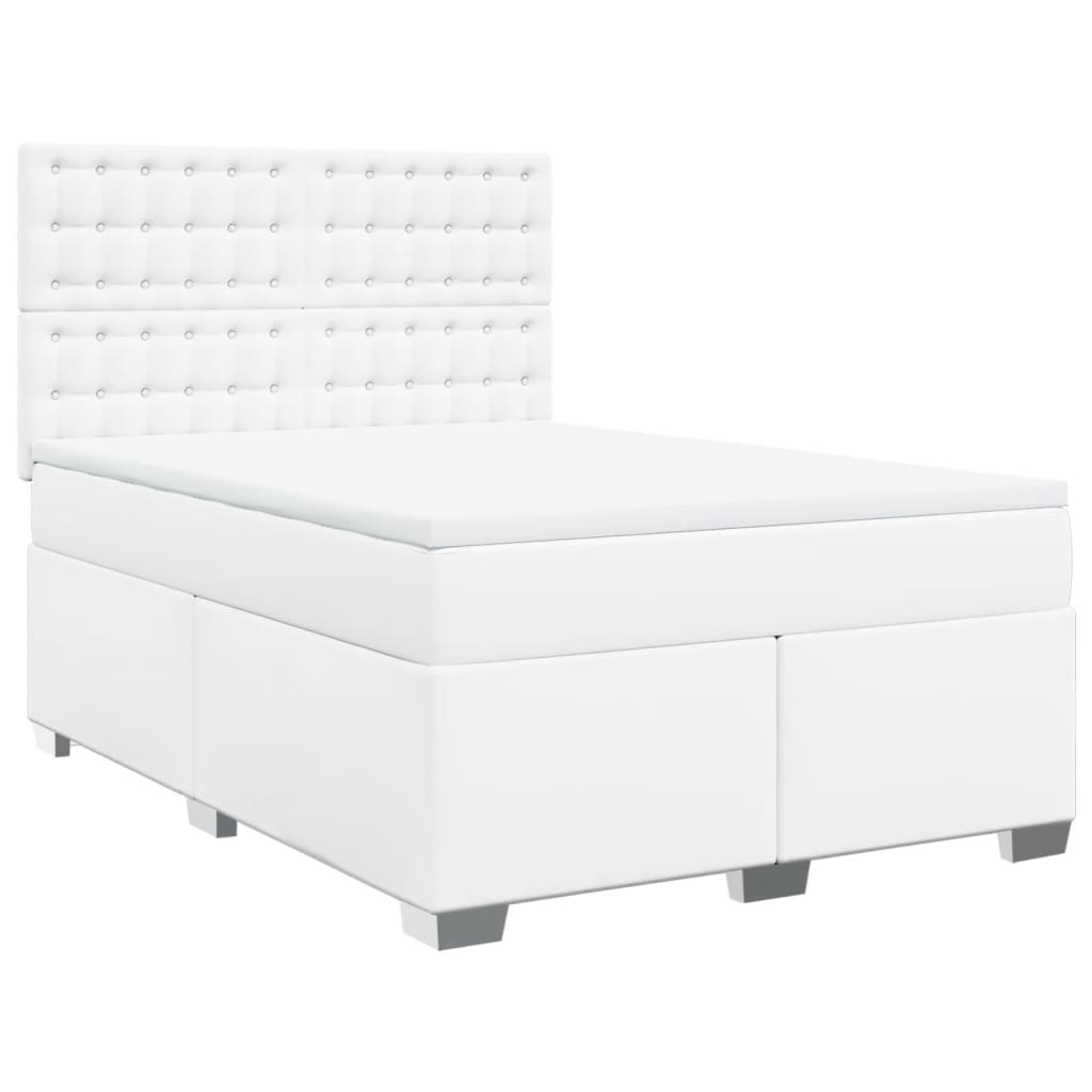 Cama com molas/colchão 140x190 cm couro artificial branco