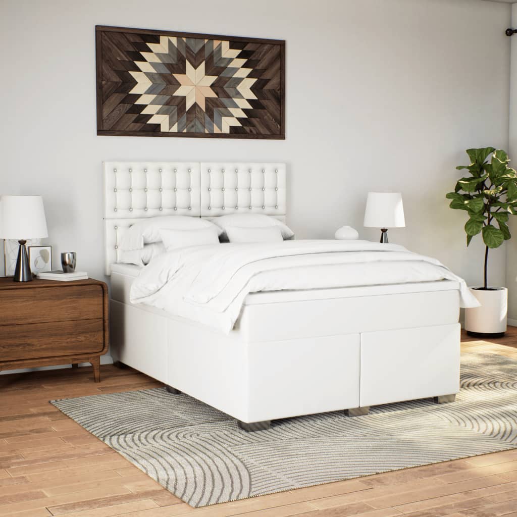 Cama com molas/colchão 140x190 cm couro artificial branco