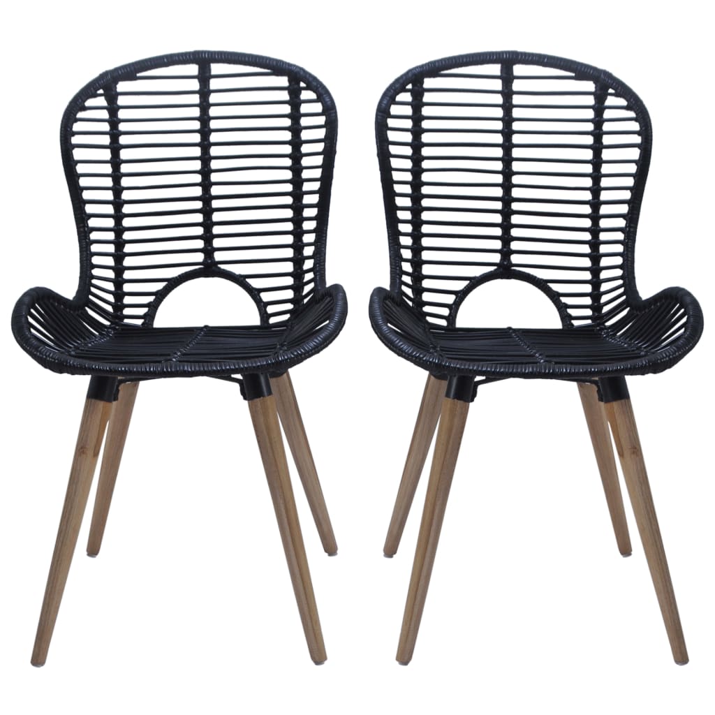 Cadeiras de jantar 6 pcs vime genuíno preto