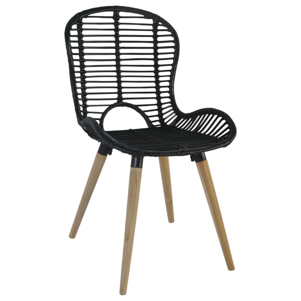 Cadeiras de jantar 6 pcs vime genuíno preto