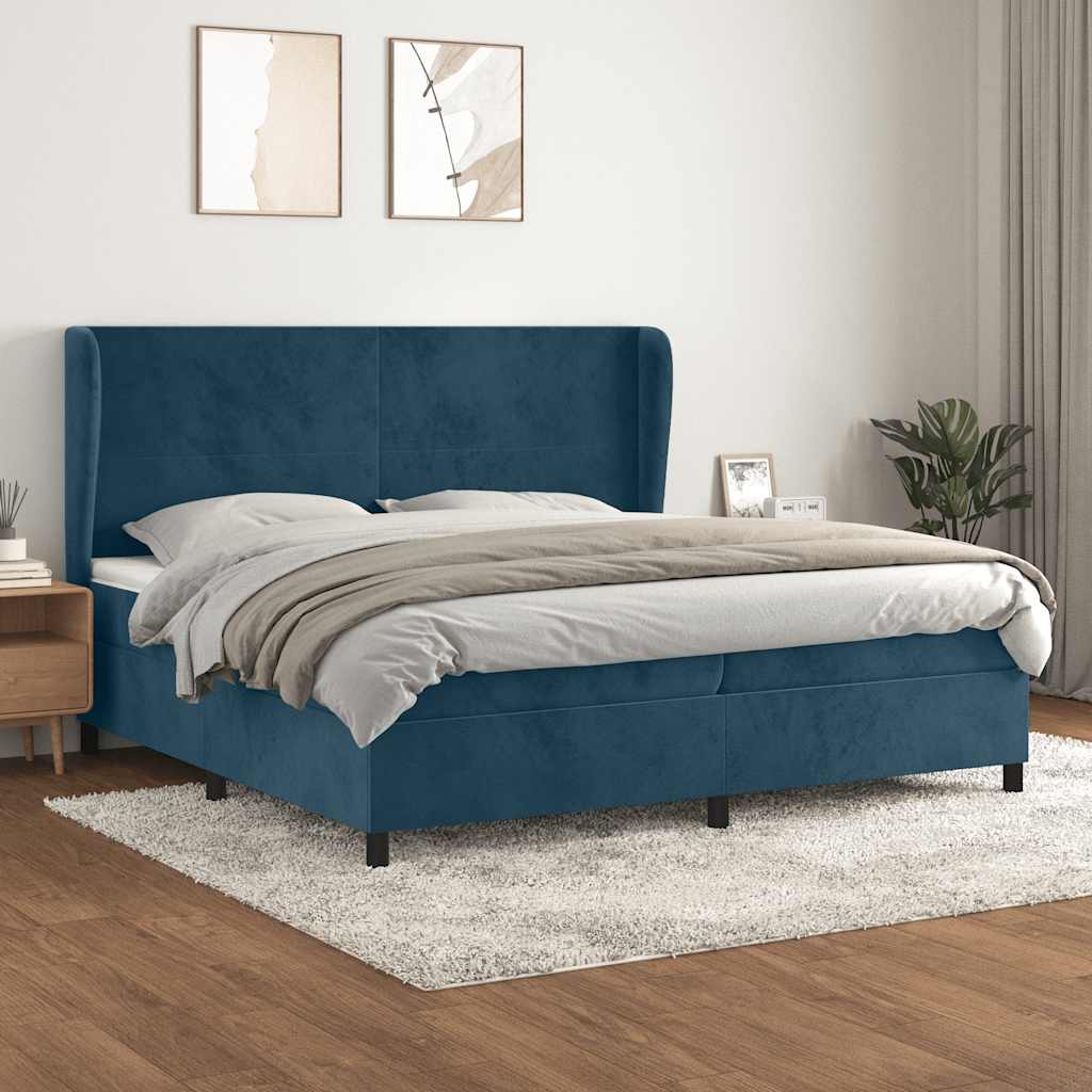 Cama com molas/colchão 200x200 cm veludo azul-escuro
