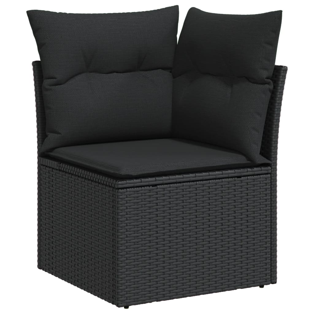 10 Pcs conjunto sofás de jardim c/ almofadões vime PE preto