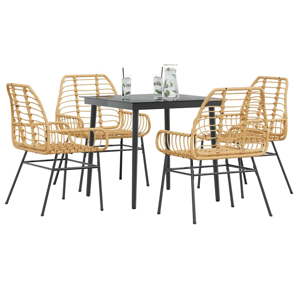 Conjunto jantar jardim 5 peças vidro vime PE castanho