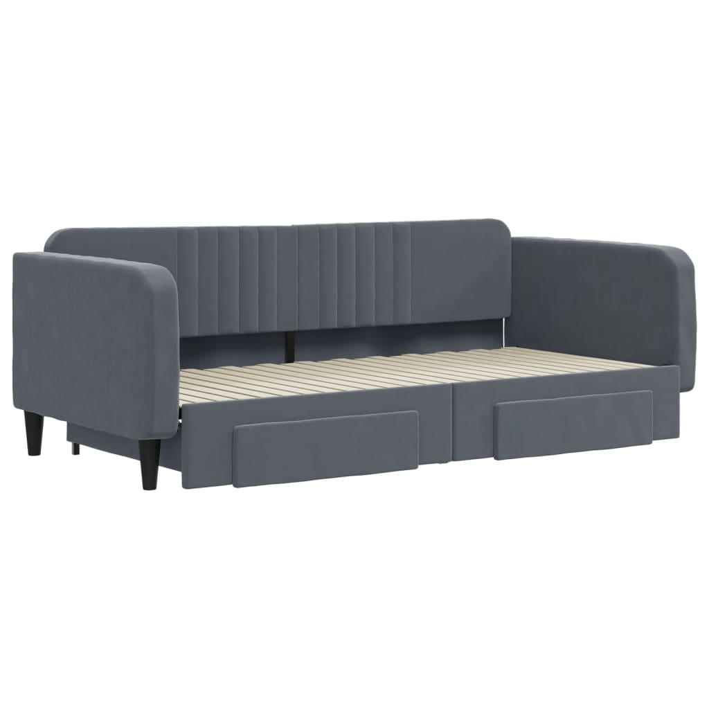 Sofá-cama c/ gavetão e gavetas 100x200cm veludo cinzento-escuro