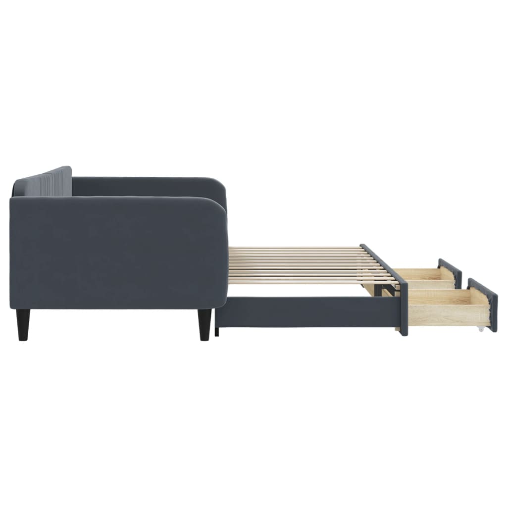 Sofá-cama c/ gavetão e gavetas 100x200cm veludo cinzento-escuro