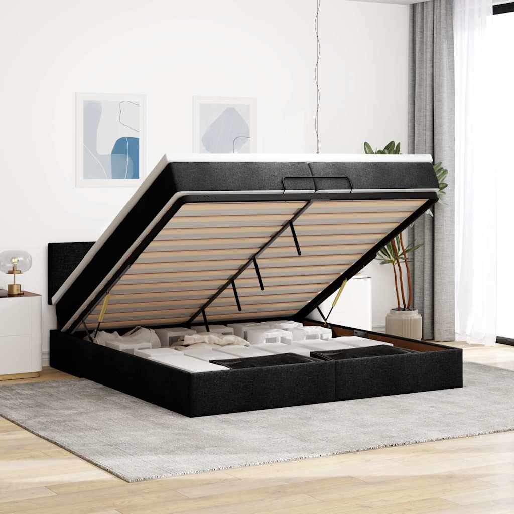 63 / 5,000Vidaxl estrutura de cama otomana com colchões tecido preto