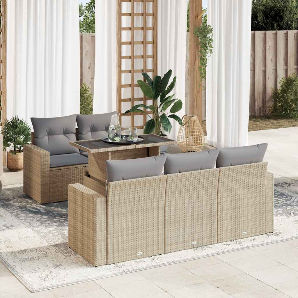 6 Pcs conjunto de sofás p/ jardim com almofadões vime PE bege