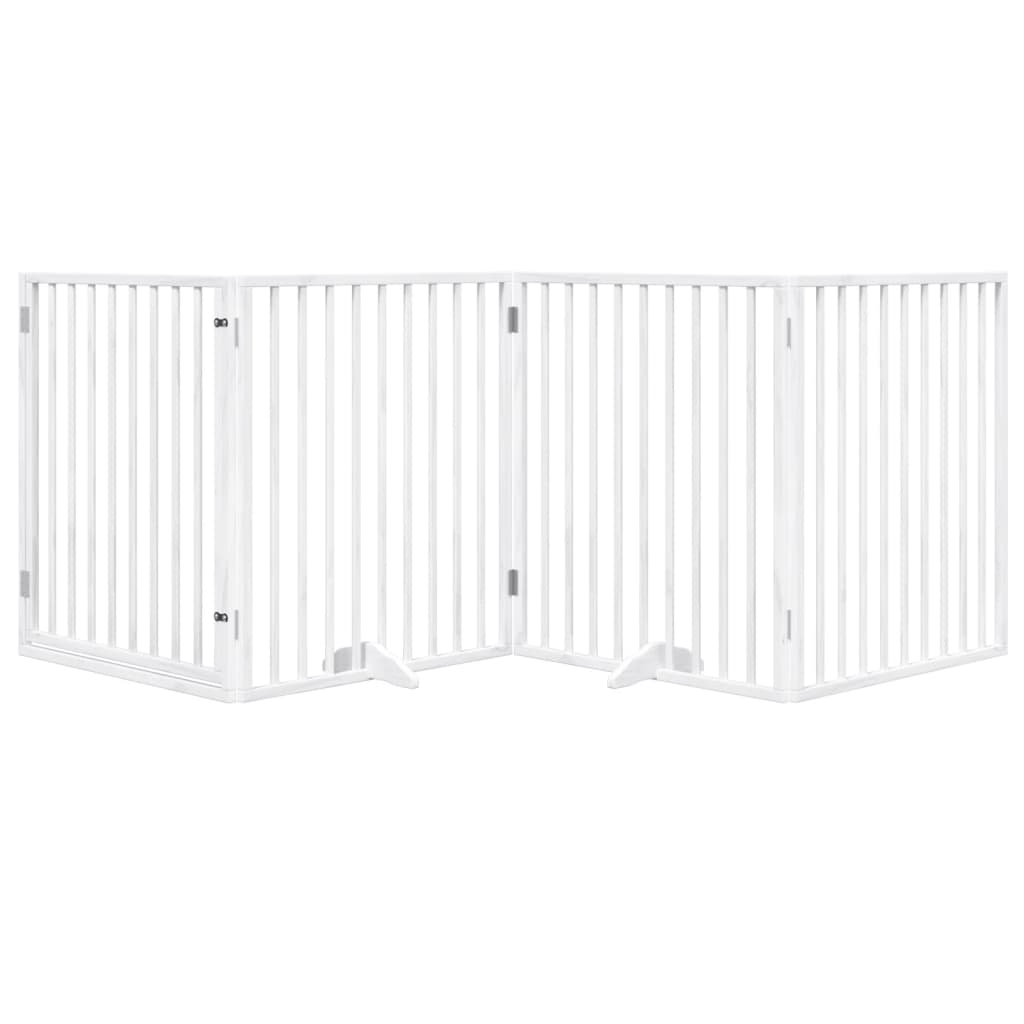 Portão para cães com porta dobrável, 4 painéis, branco, 320 cm, madeira de álamo