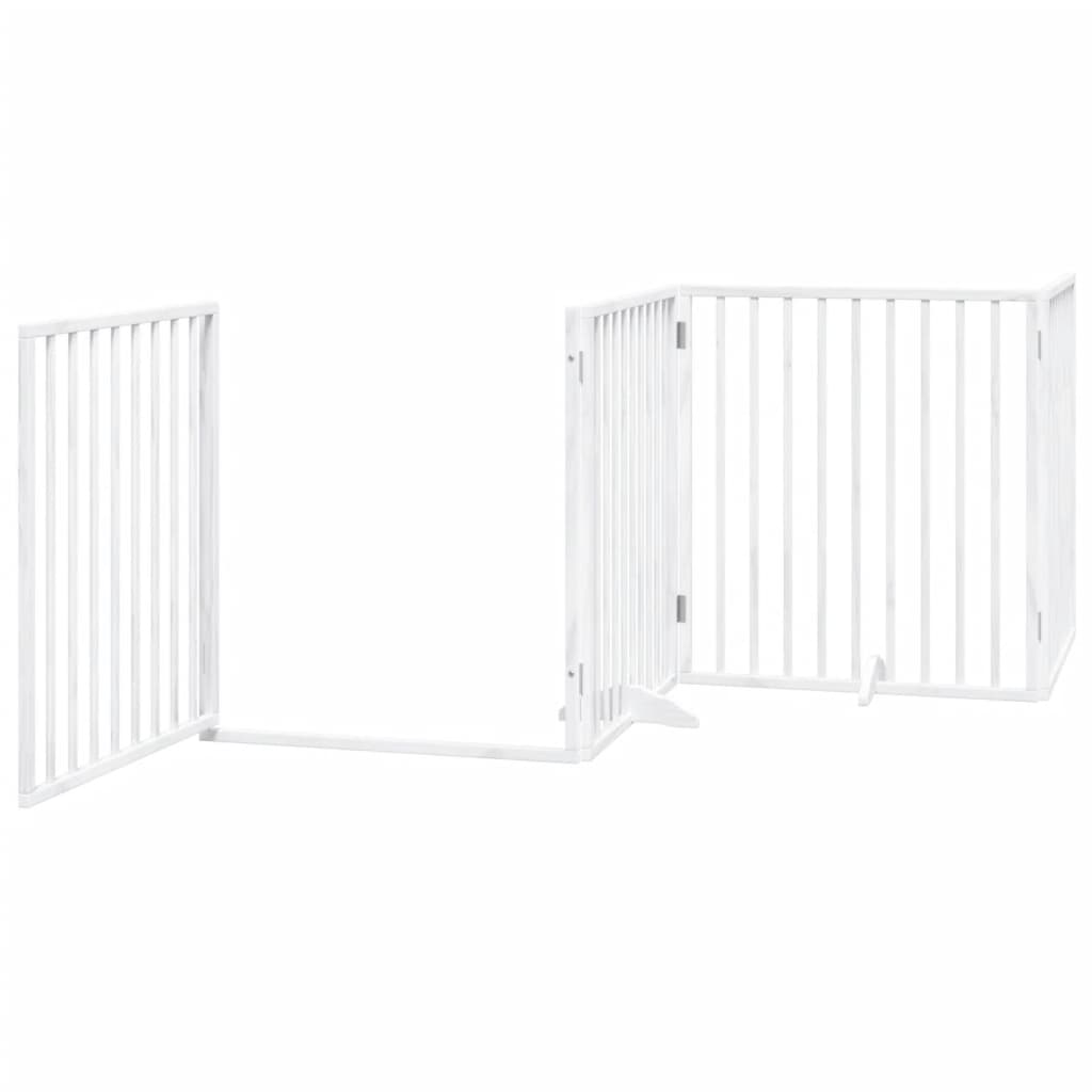 Portão para cães com porta dobrável, 4 painéis, branco, 320 cm, madeira de álamo