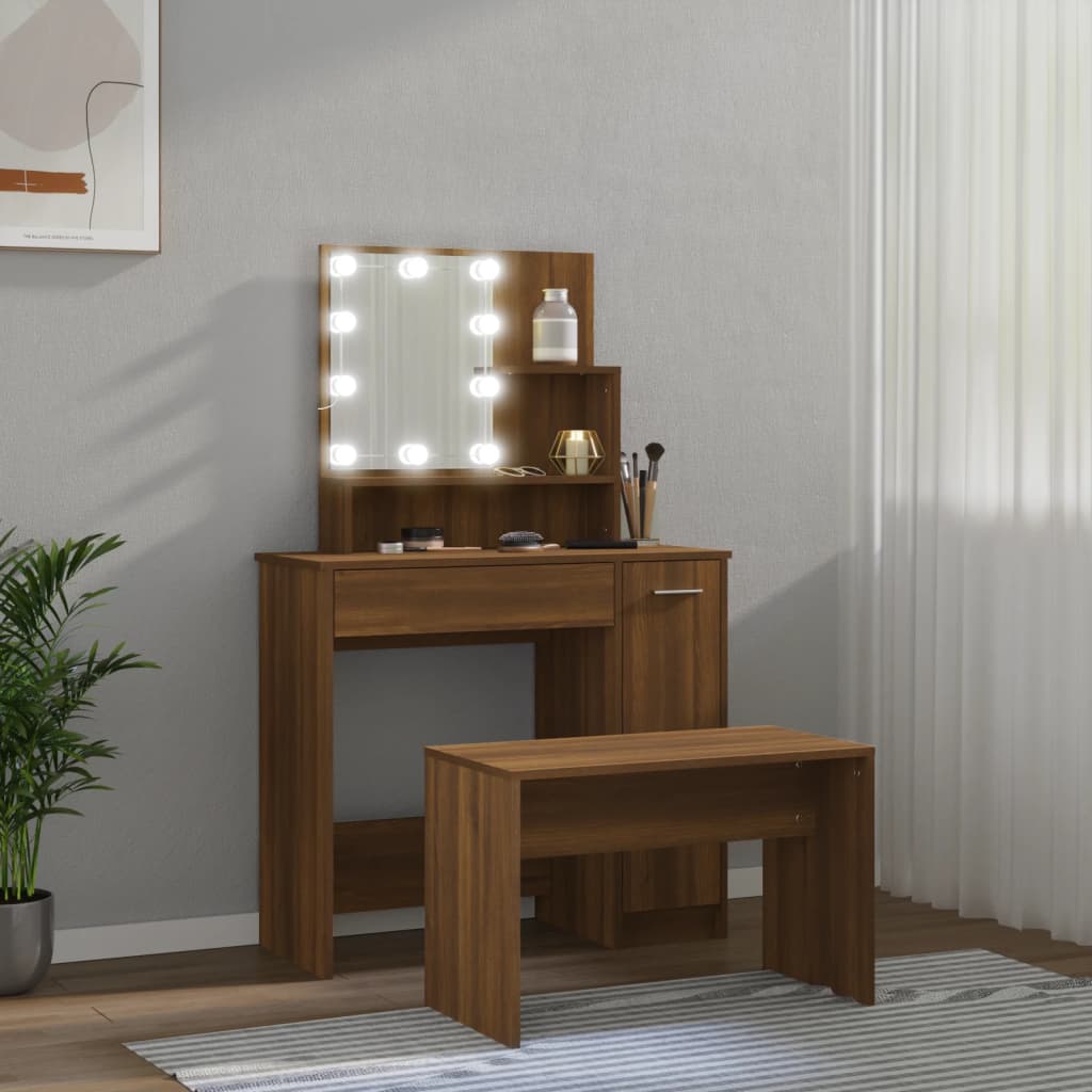 Conjunto toucador com leds madeira processada carvalho castanho