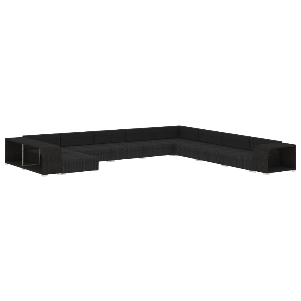 11 Pcs conjunto lounge de jardim c/ almofadões vime PE preto
