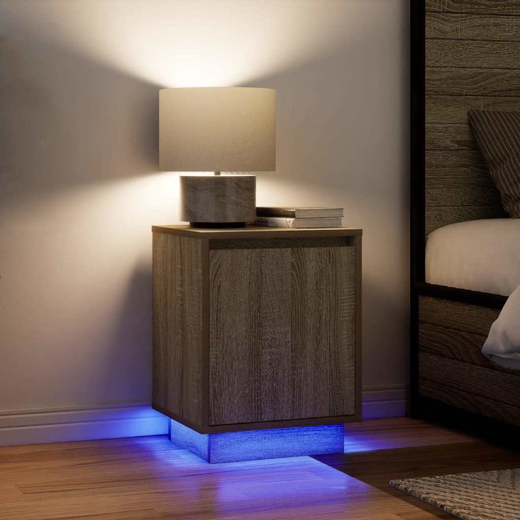 Mesas cabeceira c/ luzes LED 2 pcs 38x34x50cm carvalho sonoma