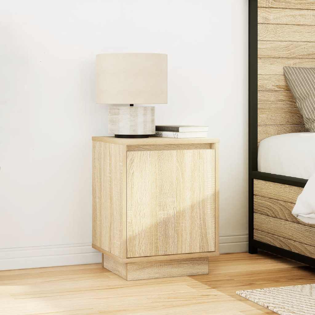 Mesas cabeceira c/ luzes LED 2 pcs 38x34x50cm carvalho sonoma