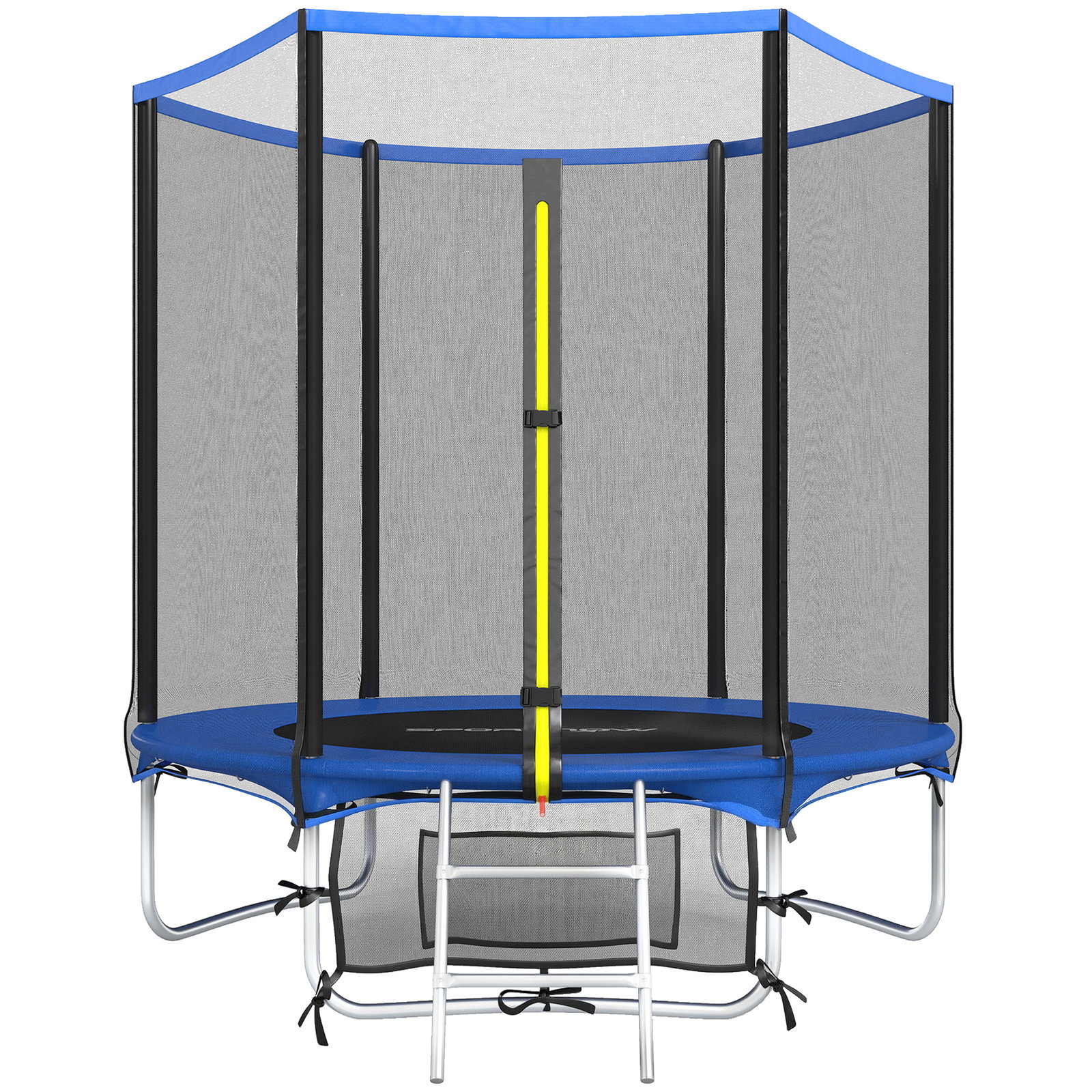 Trampolim para crianças exterior ø183 cm com rede de segurança escada de 2 degraus cobertura de molas saco de armazenamento azul