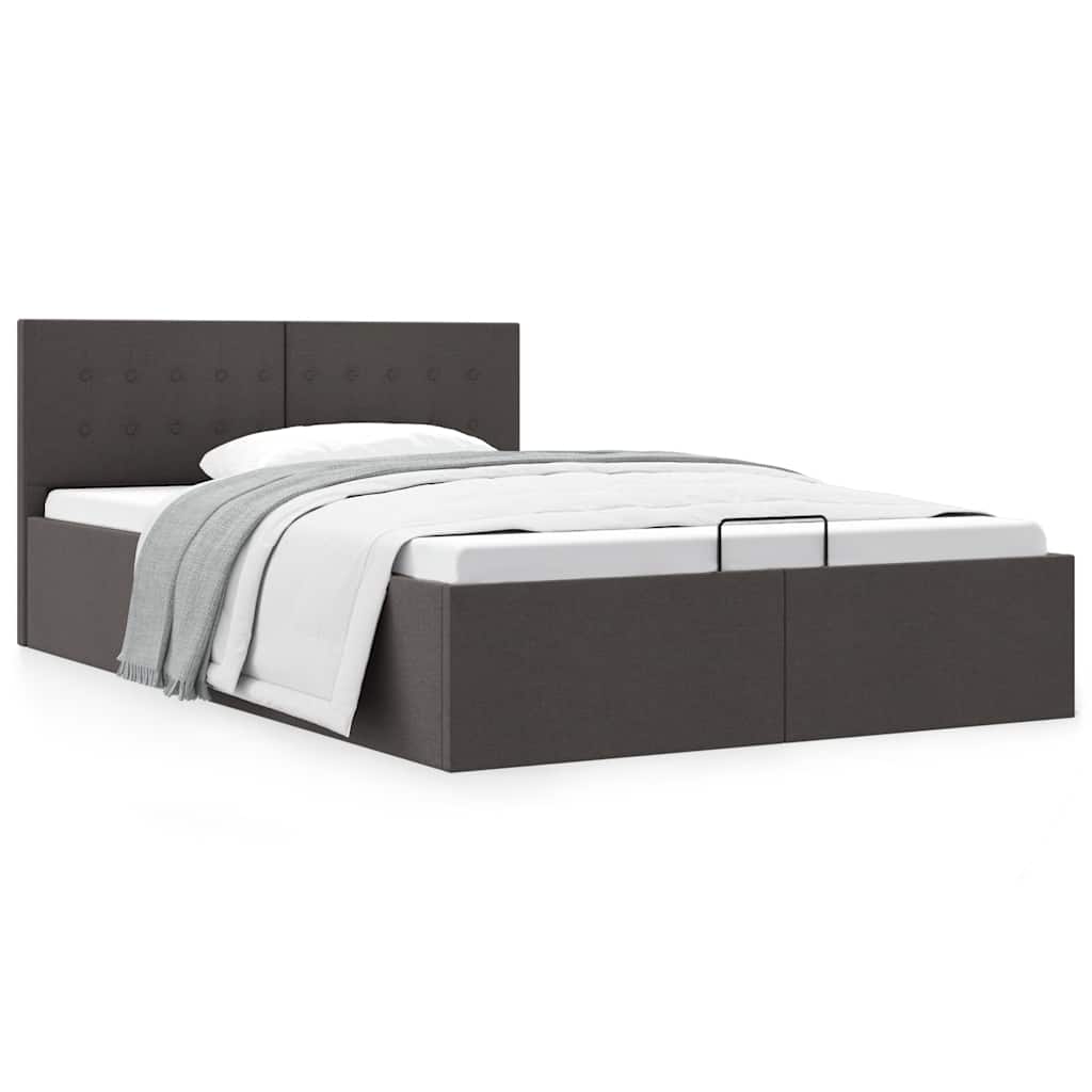 Cama hidráulica c/ arrumação 140x200cm tecido cinzento-escuro