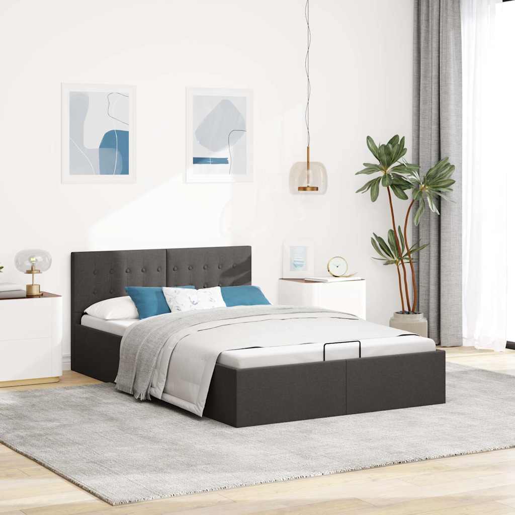 Cama hidráulica c/ arrumação 140x200cm tecido cinzento-escuro