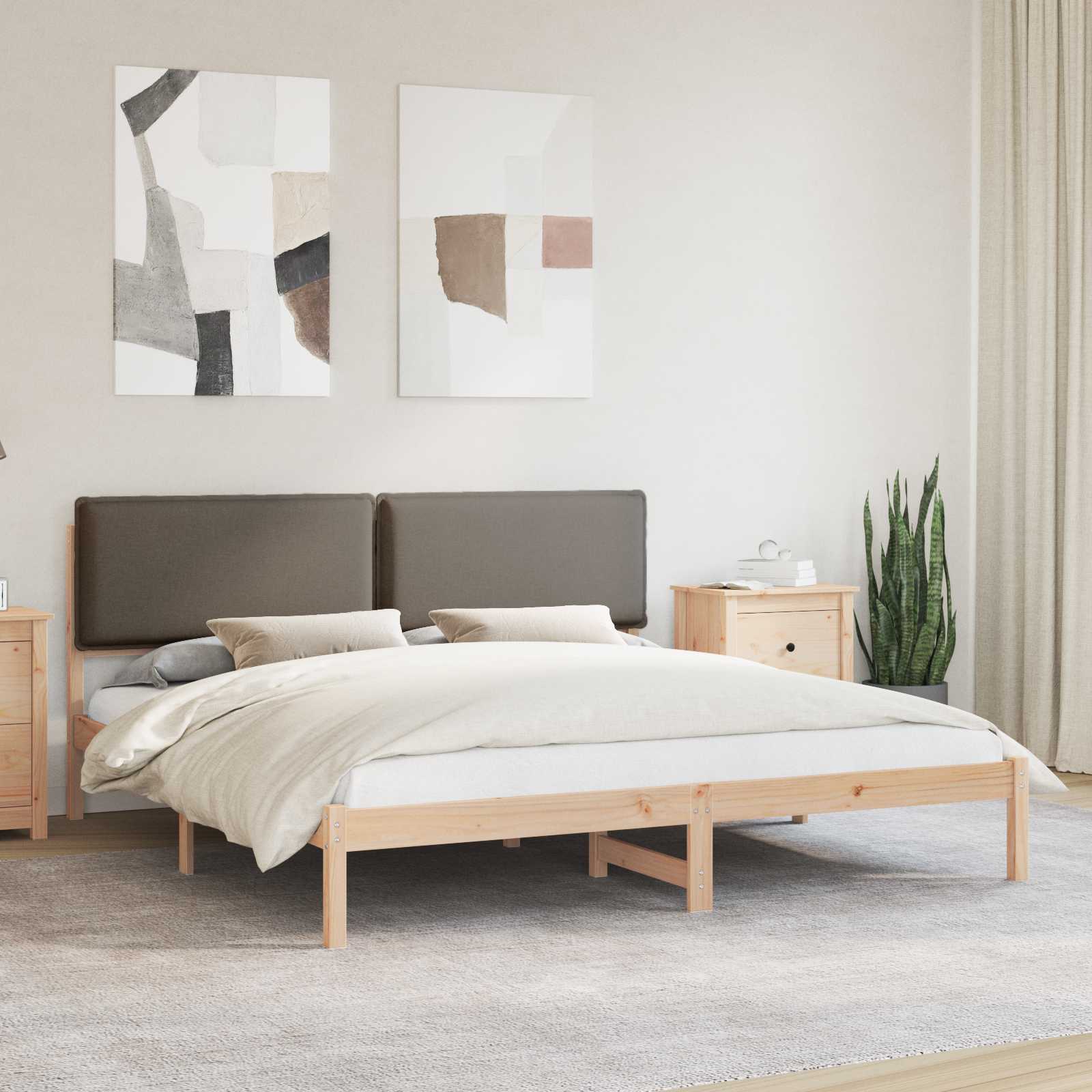 Estrutura de cama com cabeceira estofada cinzento-acastanhado