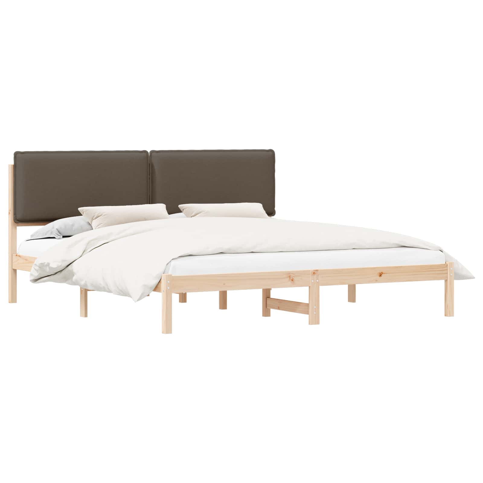 Estrutura de cama com cabeceira estofada cinzento-acastanhado