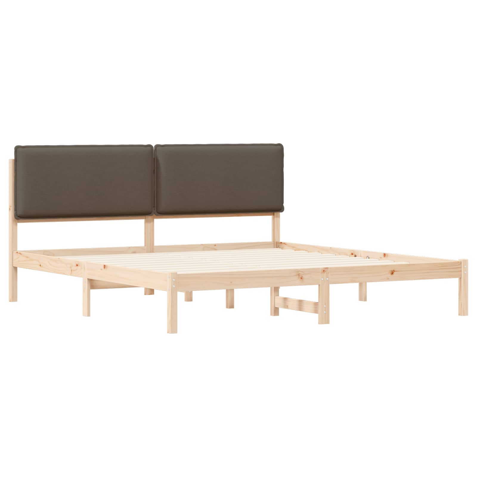 Estrutura de cama com cabeceira estofada cinzento-acastanhado