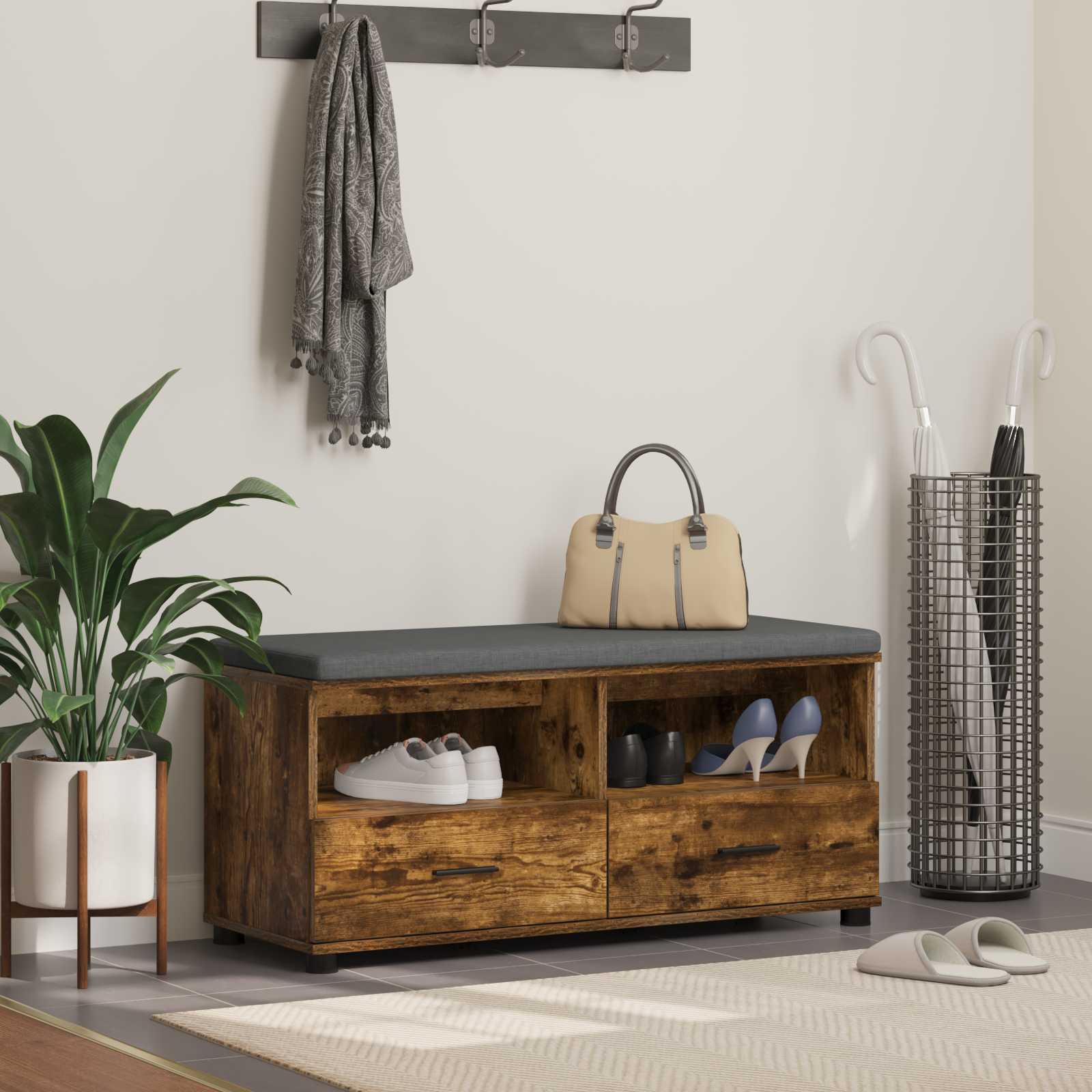 Banco de hall com almofada carvalho fumado 100 x 38 x 46 cm