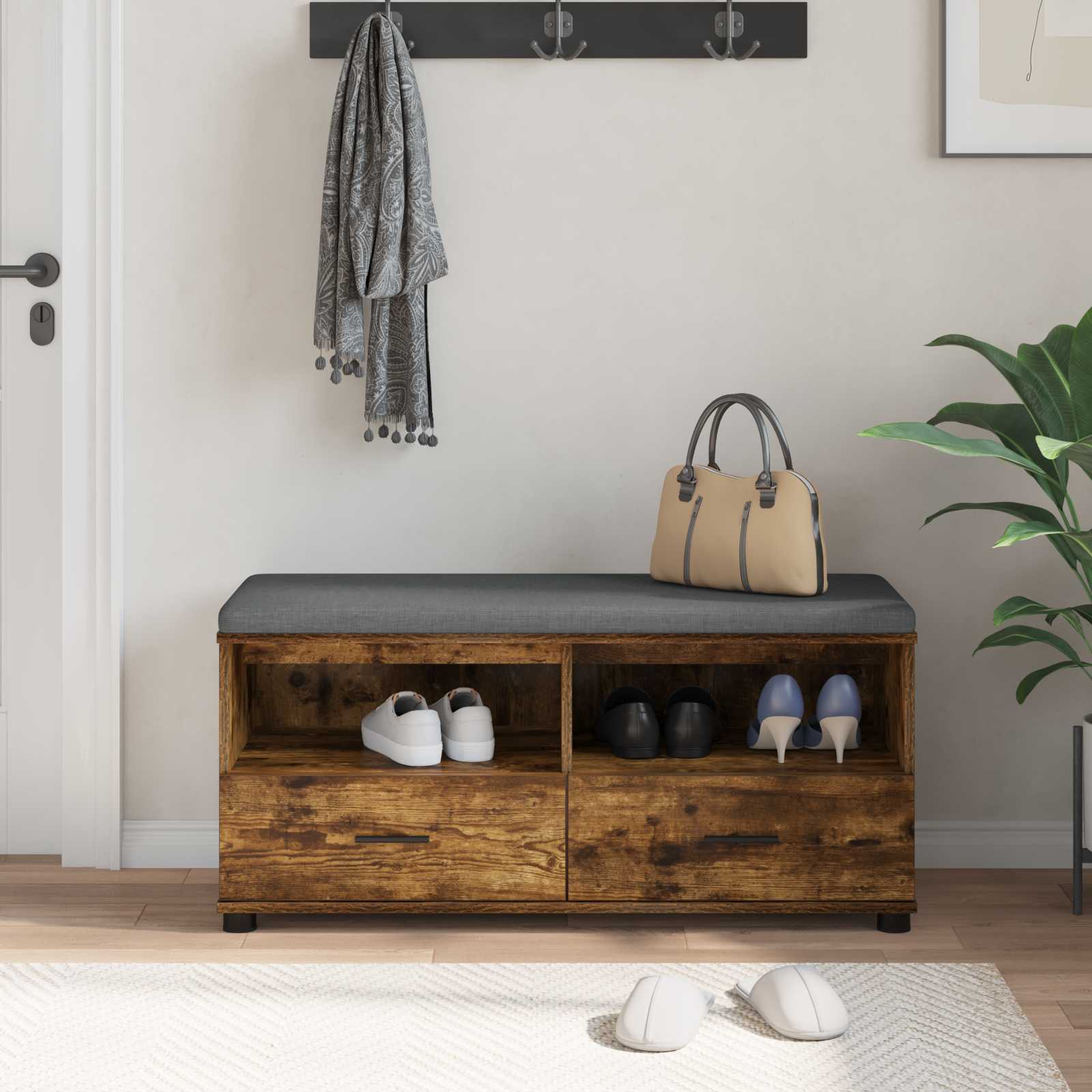 Banco de hall com almofada carvalho fumado 100 x 38 x 46 cm