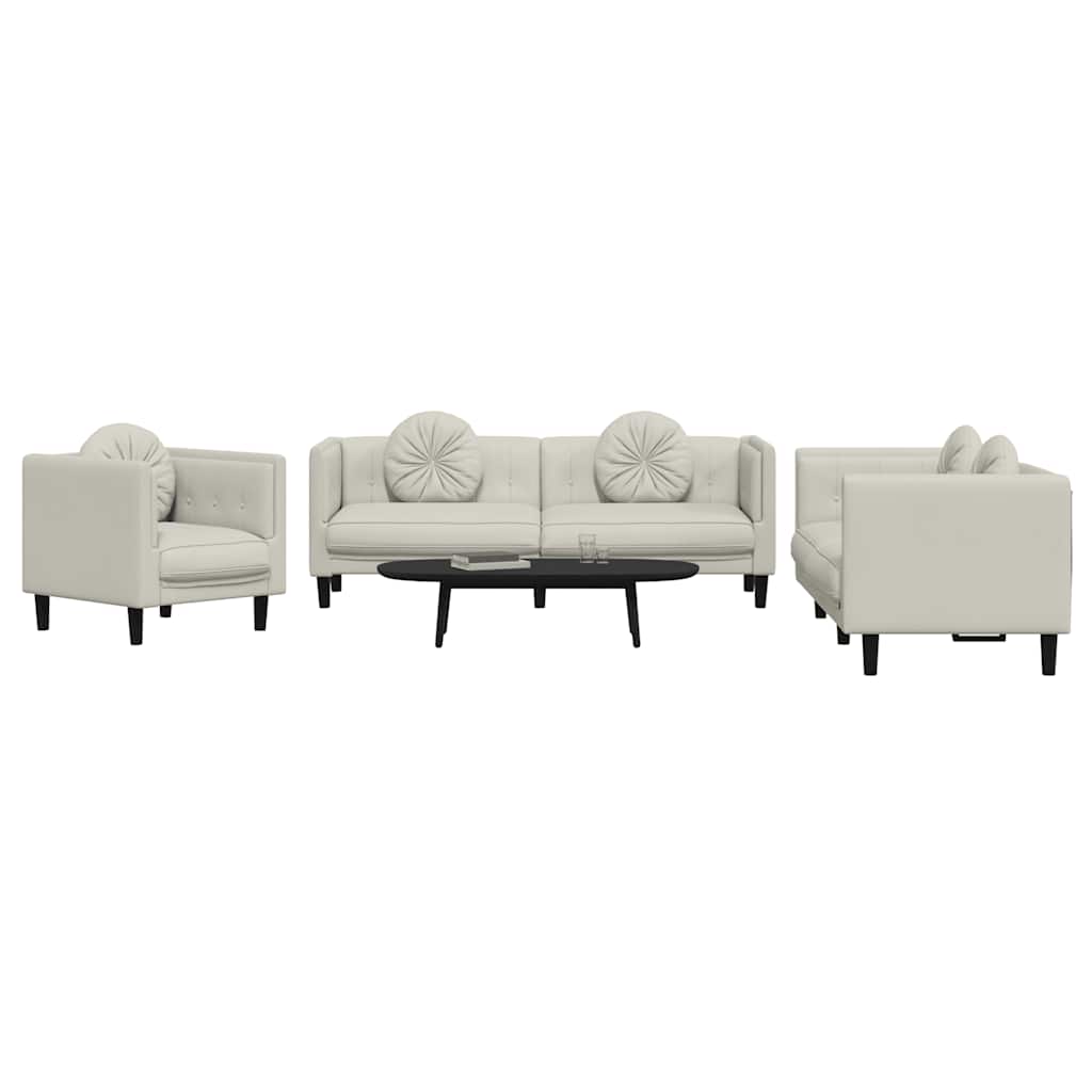 3 Pcs conjunto de sofás com almofadas veludo cor creme