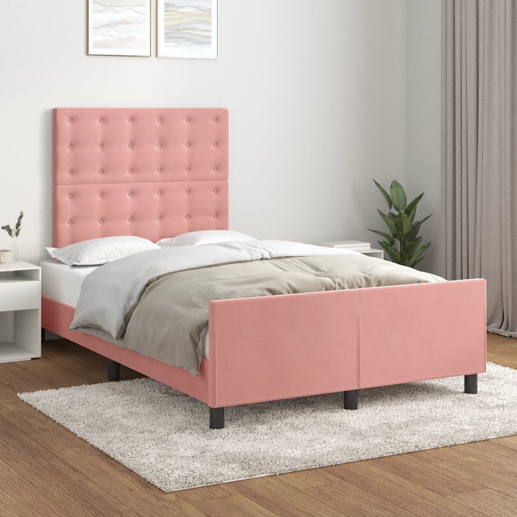 Estrutura de cama com colchão 120x190 cm veludo rosa