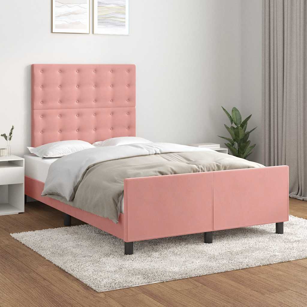 Estrutura de cama com colchão 120x190 cm veludo rosa