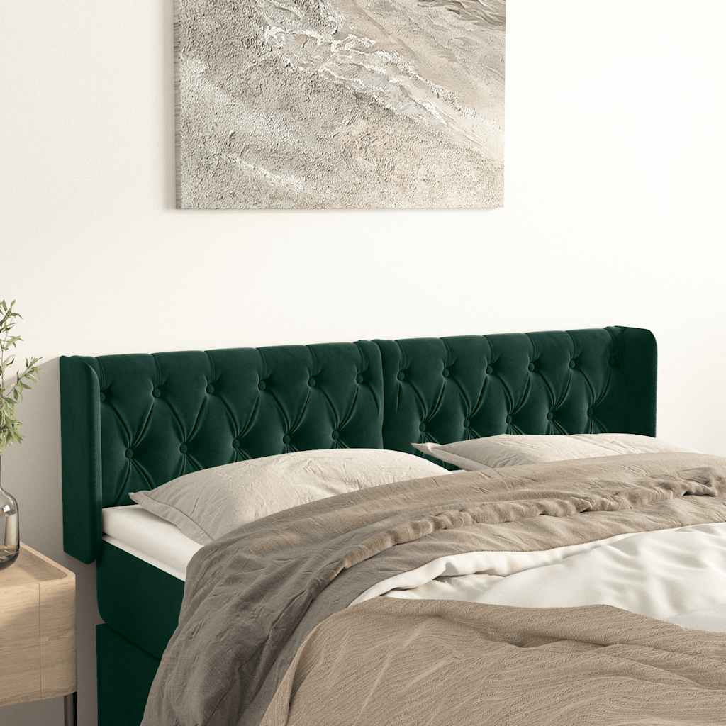 Cabeceira de cama c/ abas veludo 163x16x78/88cm verde-escuro