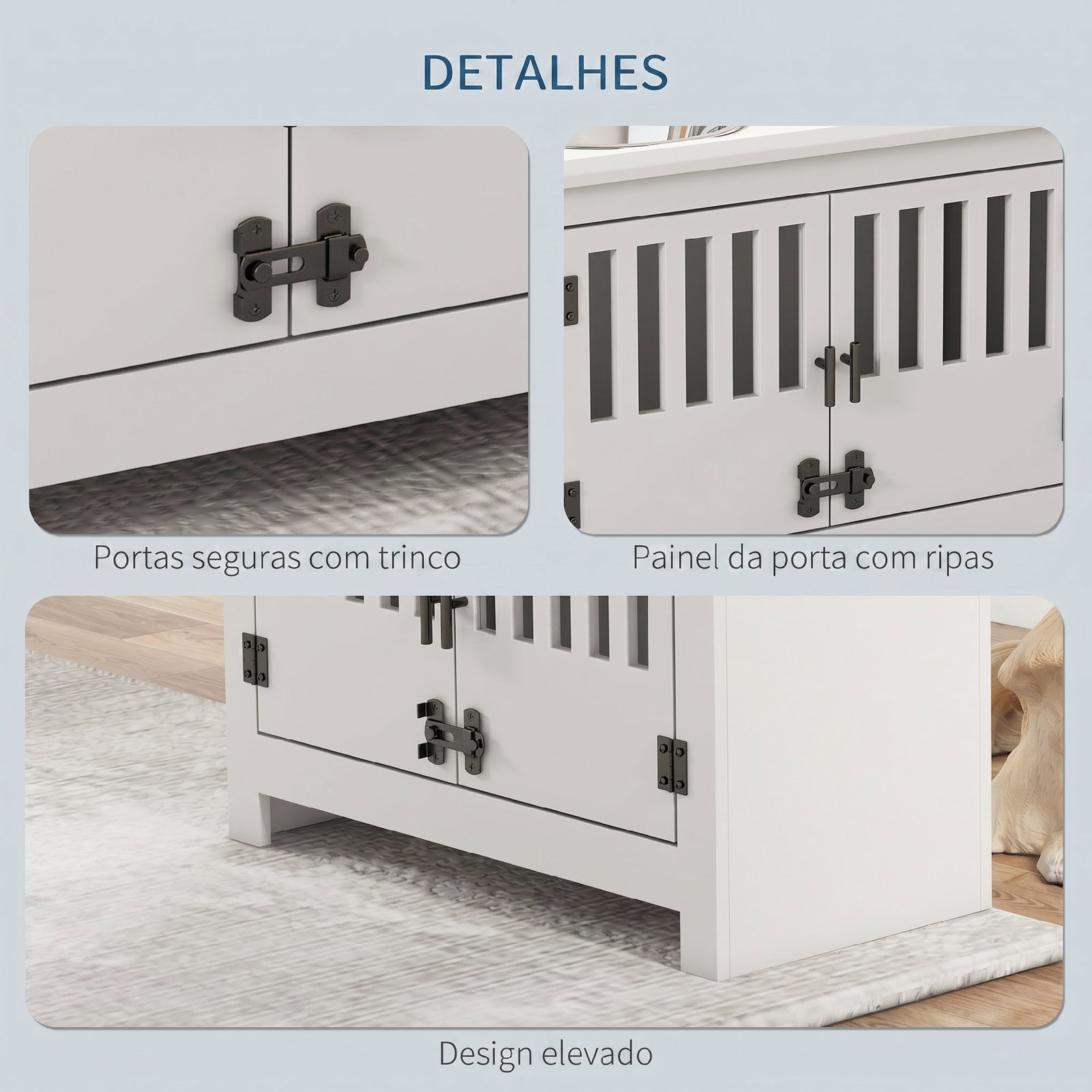 Comedouro elevado para cães com 2 tigelas em aço inoxidável 2x2 l, arrumação 37 l e 2 portas com trincos, branco
