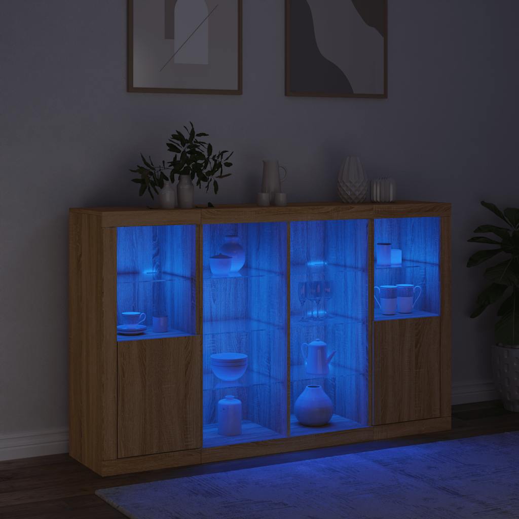 Aparadores c/ leds 3 pcs derivados de madeira carvalho sonoma