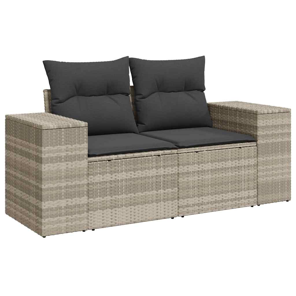 7 Pcs conj. sofás jardim com almofadões vime PE cinzento-claro