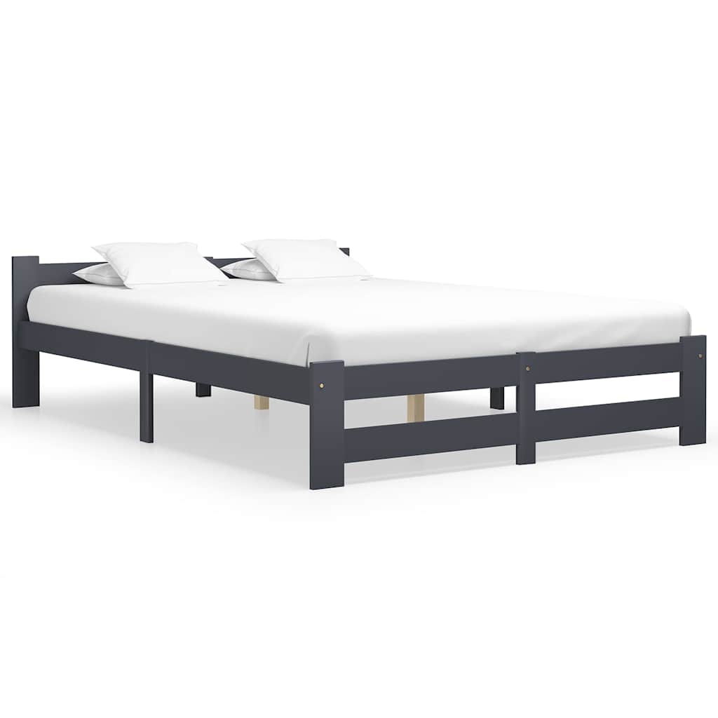 Estrutura de cama 160x200 cm pinho maciço cinzento-escuro