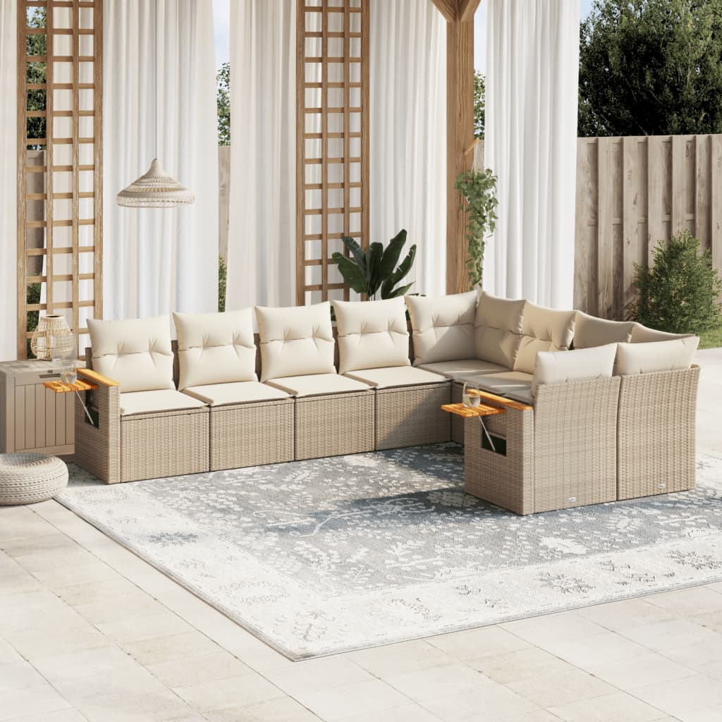 9 Pcs conjunto de sofás p/ jardim com almofadões vime PE bege