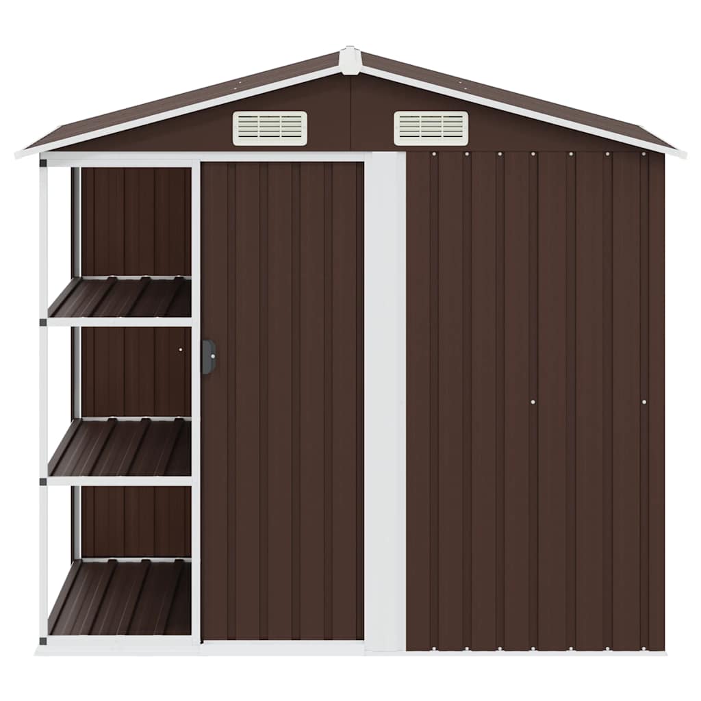 Abrigo de jardim c/ prateleiras 205x130x183 cm ferro castanho