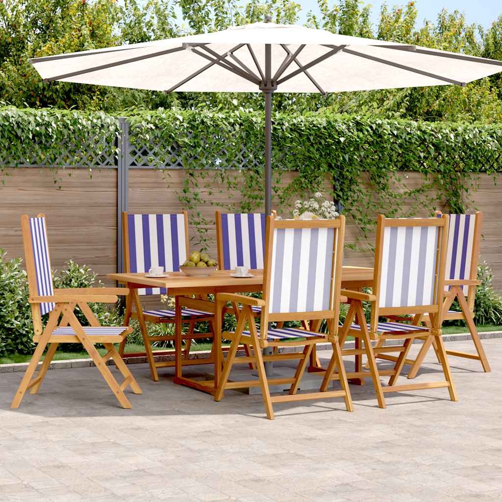 7Pcs conjunto jantar jardim tecido/madeira maciça azul e branco