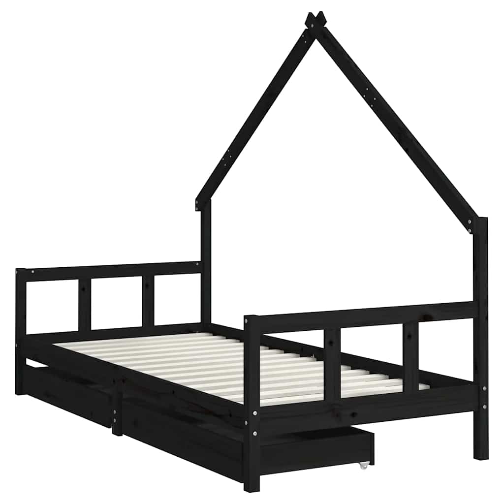 Estrutura cama infantil c/ gavetas 90x200 cm pinho maciço preto