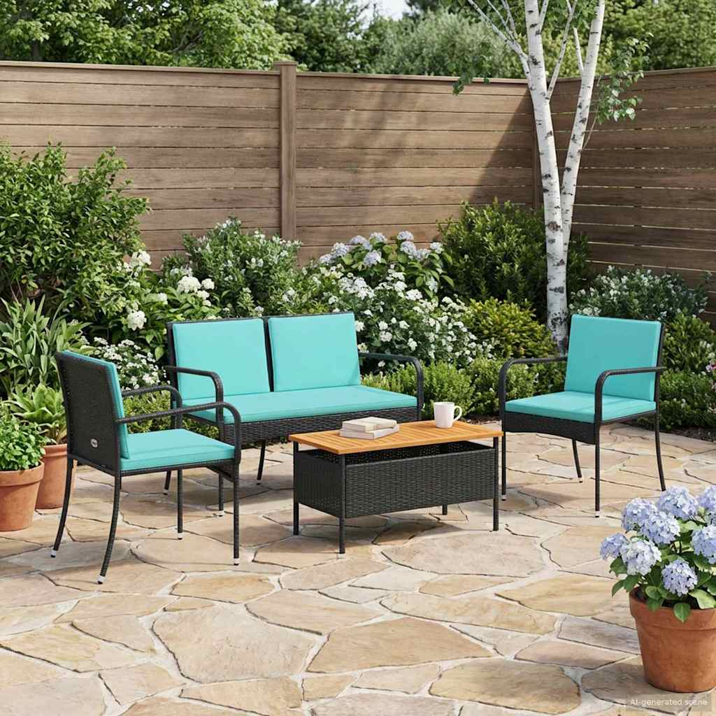Conjunto para jardim preto vime PE