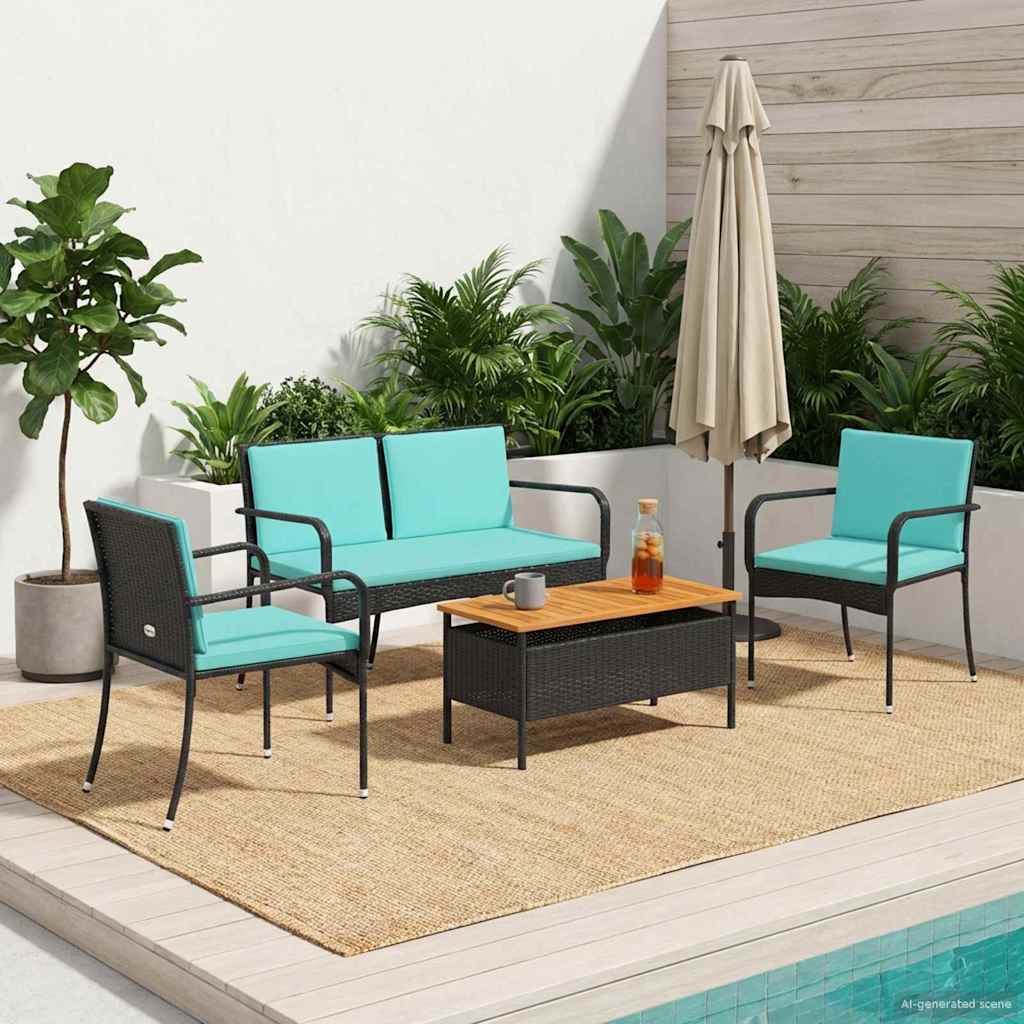 Conjunto para jardim preto vime PE
