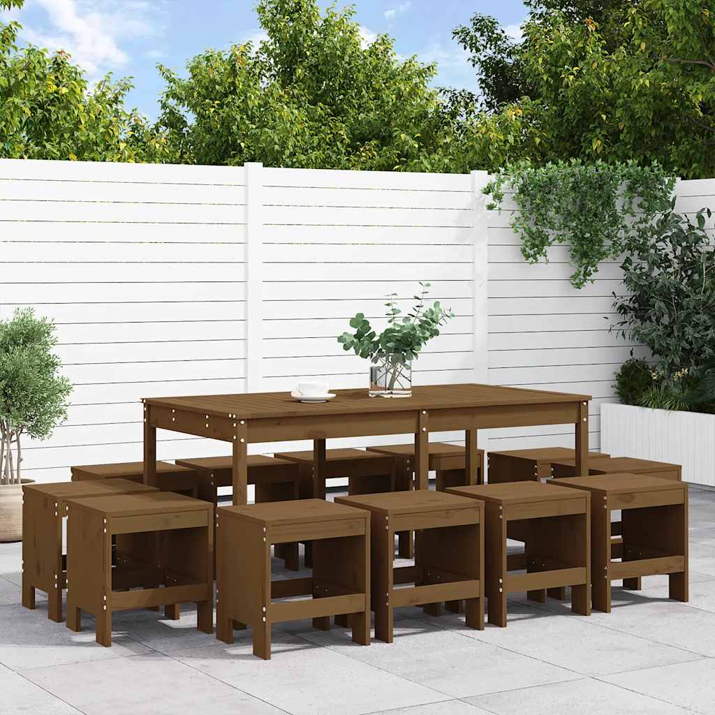 13 Pcs conjunto de jantar para jardim pinho maciço castanho-mel