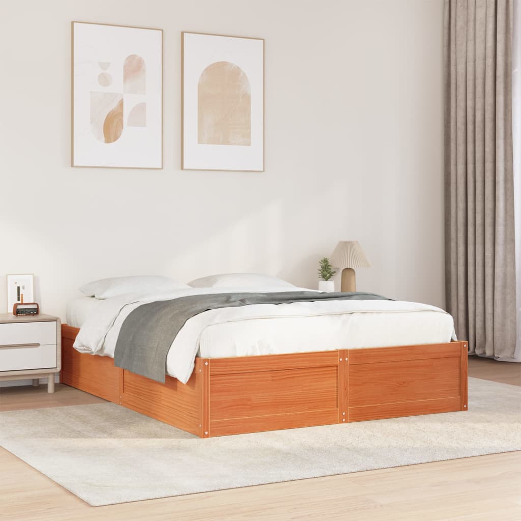 Cama sem colchão 150x200 cm madeira pinho maciça castanho-mel