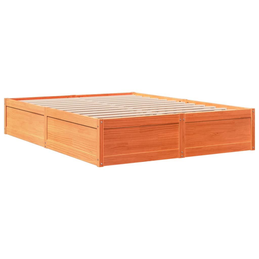 Cama sem colchão 150x200 cm madeira pinho maciça castanho-mel