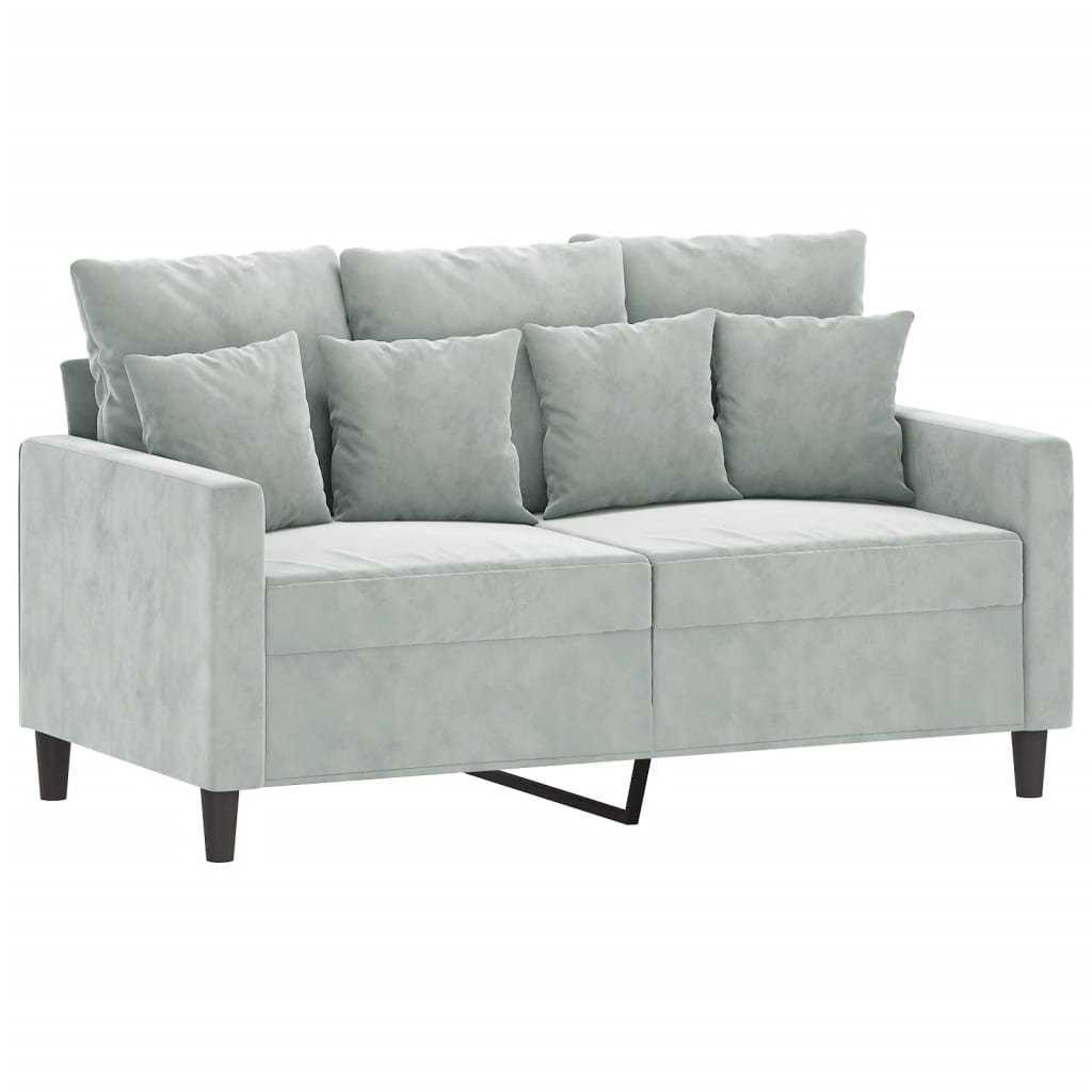 3 Pcs conjunto de sofás com almofadões veludo cinzento-claro